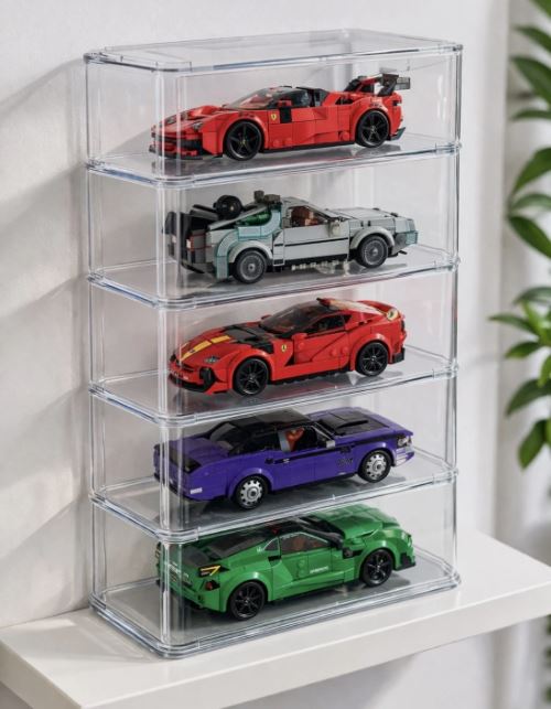 5 x Acrylic Display Cases compatible with Lego Speed Champions Style Brick Cars