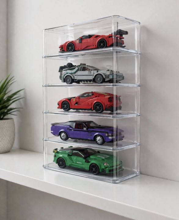 5 x Acrylic Display Cases compatible with Lego Speed Champions Style Brick Cars