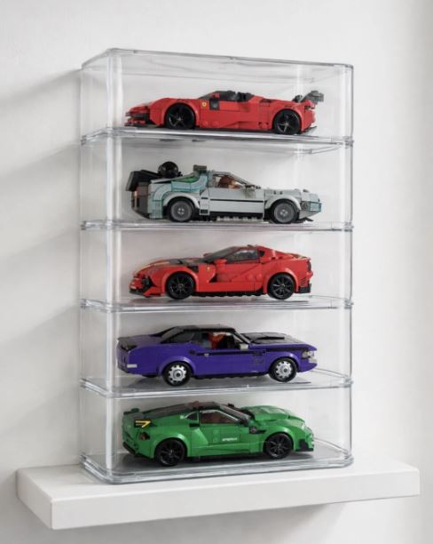 5 x Acrylic Display Cases compatible with Lego Speed Champions Style Brick Cars